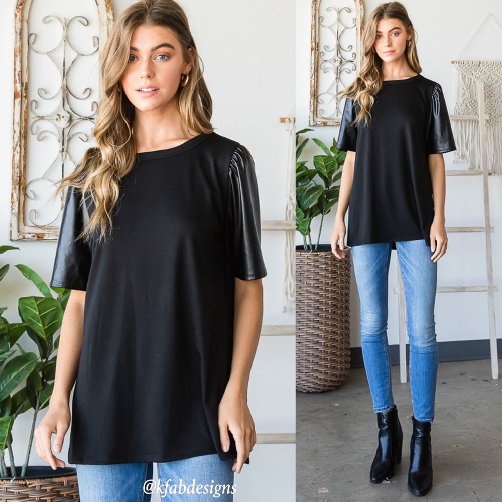 ❤️LAST 1! Faux Leather Puff Sleeve Super Soft Top! - Picture 7 of 9